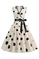 Laden Sie das Bild in den Galerie-Viewer, Hellblaues Polka Dots Vintage Kleid aus den 1950er Jahren