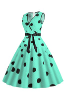 Laden Sie das Bild in den Galerie-Viewer, Hellblaues Polka Dots Vintage Kleid aus den 1950er Jahren