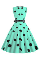 Laden Sie das Bild in den Galerie-Viewer, Hellblaues Polka Dots Vintage Kleid aus den 1950er Jahren