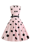 Laden Sie das Bild in den Galerie-Viewer, Hellblaues Polka Dots Vintage Kleid aus den 1950er Jahren