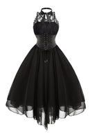 Laden Sie das Bild in den Galerie-Viewer, Schwarzes Chiffon Vintage Halloween Kleid