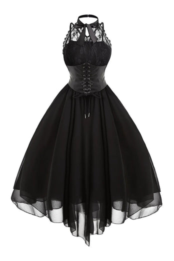 Schwarzes Chiffon Vintage Halloween Kleid