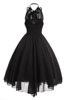 Laden Sie das Bild in den Galerie-Viewer, Schwarzes Chiffon Vintage Halloween Kleid