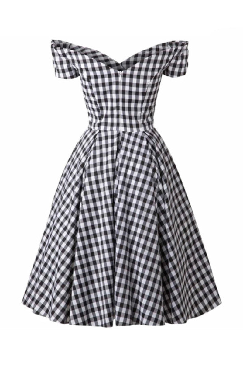 Laden Sie das Bild in den Galerie-Viewer, Schwarzes Gingham Vintage Rockabilly Kleid
