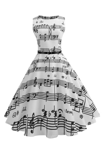 Weißes bedrucktes Vintage Rockabilly Kleid