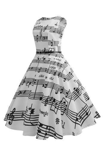 Weißes bedrucktes Vintage Rockabilly Kleid