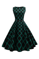 Laden Sie das Bild in den Galerie-Viewer, Swing Grünes kariertes Rockabilly Kleid