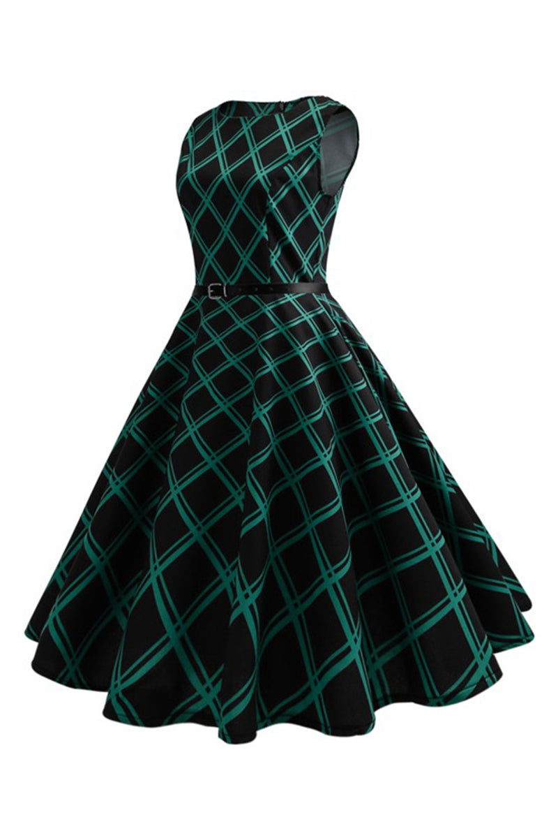 Laden Sie das Bild in den Galerie-Viewer, Swing Grünes kariertes Rockabilly Kleid