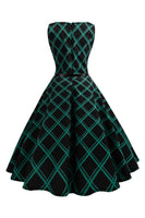 Laden Sie das Bild in den Galerie-Viewer, Swing Grünes kariertes Rockabilly Kleid