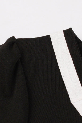 V-Ausschnitt kurze Ärmel schwarz 1950er Jahre Rockabilly Kleid mit Gürtel