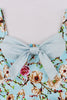 Laden Sie das Bild in den Galerie-Viewer, Blaue Blume Spaghettiträger Rockabilly Kleid mit Schleife