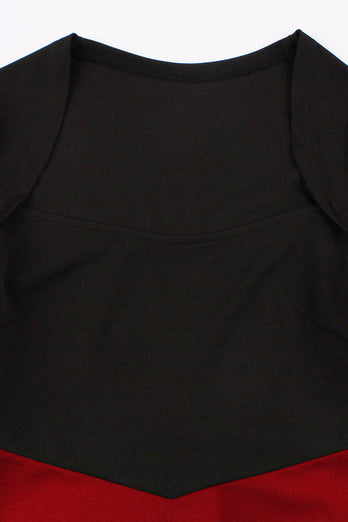 Burgundy Rockabilly Kleid mit quadratischem Ausschnitt