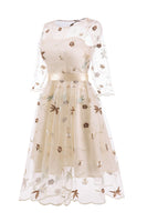 Laden Sie das Bild in den Galerie-Viewer, A-linie Rosa Rockabilly Kleid mit quadratischem Ausschnitt und halben Ärmeln