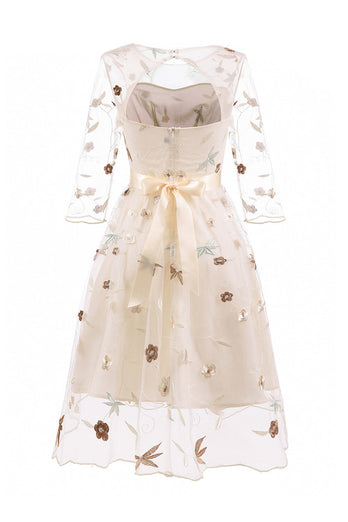 A-linie Rosa Rockabilly Kleid mit quadratischem Ausschnitt und halben Ärmeln