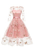 Laden Sie das Bild in den Galerie-Viewer, A-linie Rosa Rockabilly Kleid mit quadratischem Ausschnitt und halben Ärmeln