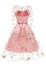 Laden Sie das Bild in den Galerie-Viewer, A-linie Rosa Rockabilly Kleid mit quadratischem Ausschnitt und halben Ärmeln