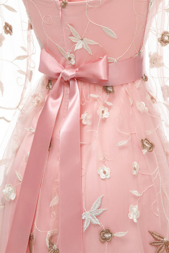 A-linie Rosa Rockabilly Kleid mit quadratischem Ausschnitt und halben Ärmeln