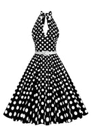 Laden Sie das Bild in den Galerie-Viewer, Hepburn Stil Neckholder-Ausschnitt Polka Dots Rotes Rockabilly Kleid
