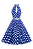 Laden Sie das Bild in den Galerie-Viewer, Hepburn Stil Neckholder-Ausschnitt Polka Dots Rotes Rockabilly Kleid