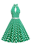 Laden Sie das Bild in den Galerie-Viewer, Hepburn Stil Neckholder-Ausschnitt Polka Dots Rotes Rockabilly Kleid