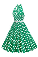 Laden Sie das Bild in den Galerie-Viewer, Hepburn Stil Neckholder-Ausschnitt Polka Dots Rotes Rockabilly Kleid