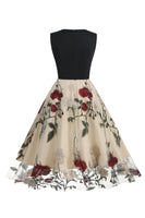 Laden Sie das Bild in den Galerie-Viewer, Blaues Rockabilly Kleid mit Stickerei