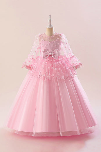 Rosa Tüll Mädchen Partykleid mit Applikationen