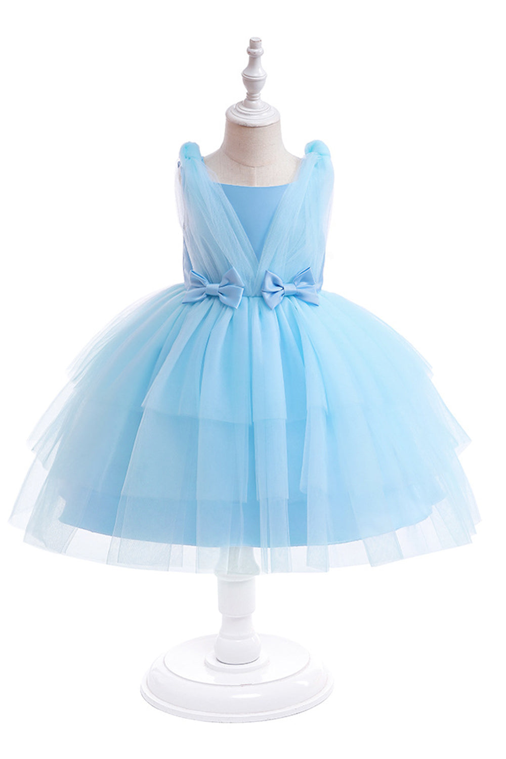 Blaues Tüll Mädchen Party Kleid mit Schleifen