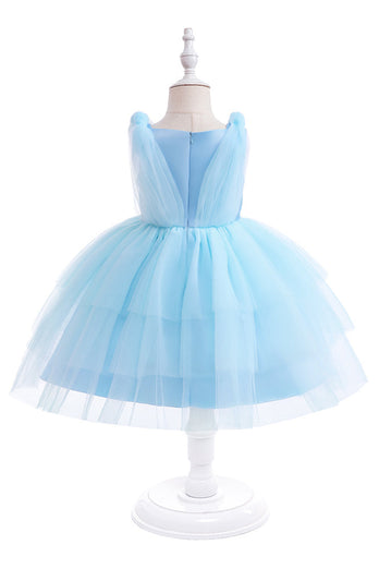 Blaues Tüll Mädchen Party Kleid mit Schleifen