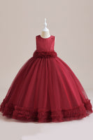 Laden Sie das Bild in den Galerie-Viewer, Ärmelloses A Linie Tüll Grünes Mädchenkleid mit Spitze