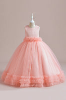 Laden Sie das Bild in den Galerie-Viewer, Ärmelloses A Linie Tüll Grünes Mädchenkleid mit Spitze