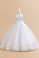 Laden Sie das Bild in den Galerie-Viewer, Ärmelloses A Linie Tüll Grünes Mädchenkleid mit Spitze