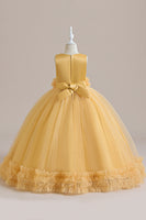 Laden Sie das Bild in den Galerie-Viewer, Ärmelloses A Linie Tüll Grünes Mädchenkleid mit Spitze