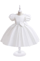 Laden Sie das Bild in den Galerie-Viewer, Burgunder Satin Mädchen Kleid mit Schleife