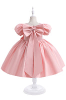 Laden Sie das Bild in den Galerie-Viewer, Burgunder Satin Mädchen Kleid mit Schleife