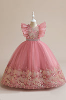 Laden Sie das Bild in den Galerie-Viewer, Blaues A Linie Tüllkleid für Mädchen mit Stickerei