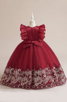 Laden Sie das Bild in den Galerie-Viewer, Blaues A Linie Tüllkleid für Mädchen mit Stickerei