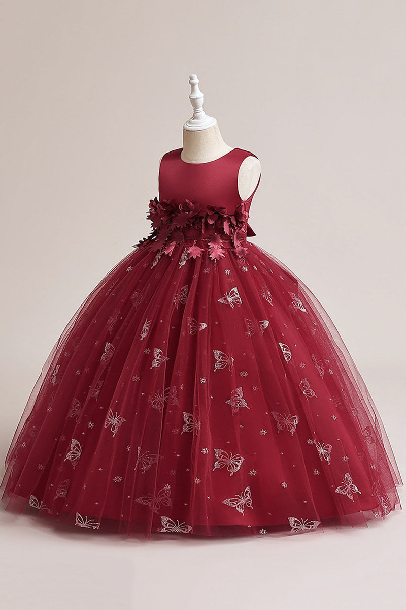 Laden Sie das Bild in den Galerie-Viewer, Ärmelloses Mädchen Kleid aus rosa Tüll mit Applikationen