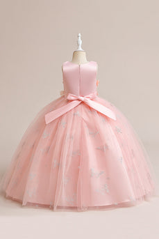 Ärmelloses Mädchen Kleid aus rosa Tüll mit Applikationen