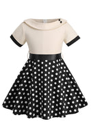 Laden Sie das Bild in den Galerie-Viewer, Bateau Hals Polka Dots Weiß Vintage Mädchen Kleid