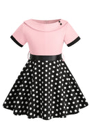 Laden Sie das Bild in den Galerie-Viewer, Bateau Hals Polka Dots Weiß Vintage Mädchen Kleid