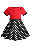 Laden Sie das Bild in den Galerie-Viewer, Bateau Hals Polka Dots Weiß Vintage Mädchen Kleid