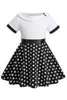 Laden Sie das Bild in den Galerie-Viewer, Bateau Hals Polka Dots Weiß Vintage Mädchen Kleid