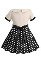 Laden Sie das Bild in den Galerie-Viewer, Bateau Hals Polka Dots Weiß Vintage Mädchen Kleid