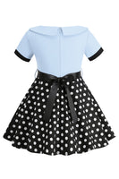 Laden Sie das Bild in den Galerie-Viewer, Bateau Hals Polka Dots Weiß Vintage Mädchen Kleid