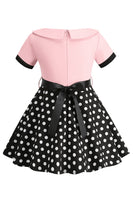 Laden Sie das Bild in den Galerie-Viewer, Bateau Hals Polka Dots Weiß Vintage Mädchen Kleid
