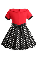 Laden Sie das Bild in den Galerie-Viewer, Bateau Hals Polka Dots Weiß Vintage Mädchen Kleid
