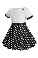 Laden Sie das Bild in den Galerie-Viewer, Bateau Hals Polka Dots Weiß Vintage Mädchen Kleid