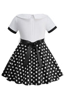 Laden Sie das Bild in den Galerie-Viewer, Bateau Hals Polka Dots Weiß Vintage Mädchen Kleid
