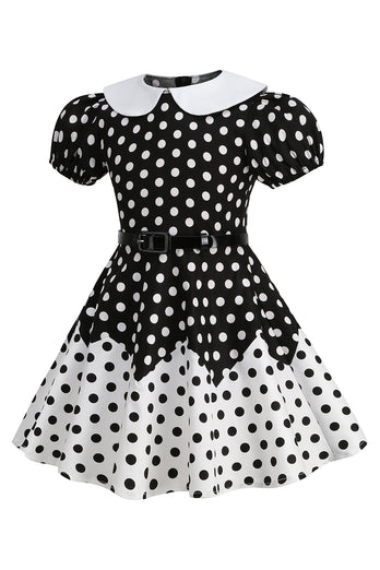 Puffärmel Polka Dots Schwarz A Linie Mädchenkleid